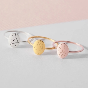 Anillos de Acero Inoxidable con Signos del Zodiaco para Mujer: Piscis, Aries, Tauro, Géminis, Cáncer, <span class=keywords><strong>Leo</strong></span>, Virgo, Libra, Escorpio, Sagitario, <span class=keywords><strong>Capricornio</strong></span>, Acuario - Product Image 2