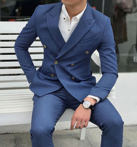 Custom Made Migliore degli uomini Blu A Doppio Petto Slim Fit Giacca Sportiva degli uomini di Partito 2 Pezzo del <span class=keywords><strong>Vestito</strong></span> di Autunno abito Da Sposa Sposo ha raggiunto il picco Risvolto <span class=keywords><strong>Vestito</strong></span> - Product Image 3