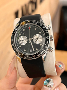 Women's Pink Silicone Strap Chronograph Quartz <b>Watch</b> Stainless Steel Case Analog Dial 40mm Elegant Fashion Design - Product Image 2
