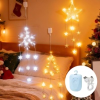 Guirlandes lumineuses de Noël rechargeables type C avec minuterie, 8 modes, étoiles, flocons de neige, rideaux lumineux pour patio, jardin, intérieur, décoration de fête