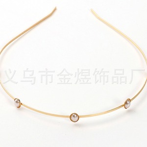 Diadema de perlas estilo coreano, metal dorado rosa, tocado de fiesta para mujer HB009010 - Product Image 1