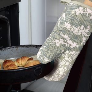 Paires de gants de four en silicone antidérapants à motif d'oiseaux, verts, pour cuisine, barbecue et cuisson, avec maniques en coton - Product Image 3