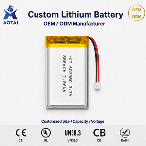 Batterie au lithium polymère personnalisée en gros 602080 3.7V 800mAh rechargeable avec connecteur JST pour traceur GPS et haut-parleur d'alarme - Product Image 1