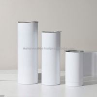Entrepôt USA, livraison en 2 jours : Gobelets isothermes fins et droits en acier inoxydable, blancs, vierges pour sublimation, écologiques, 20OZ, avec paille