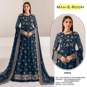 Ropa y accesorios Faux Georgette con bordado de secuencia Stich Work Anarkali vestido para fiesta y fiesta - Product Image 4