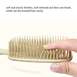 Juego de 3 cepillos desenredantes ecológicos de paja de trigo, cepillo masajeador para el cuero cabelludo, cepillo para champú, peine de dientes anchos, cepillo para cabello húmedo y seco. - Product Image 4