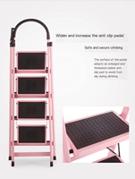 Échelle pliante rose personnalisée en fer à 4 marches avec tabourets d'échelle, conception en zigzag pour usage bureautique, capacité de 300 lb, espacement des marches de 25 cm