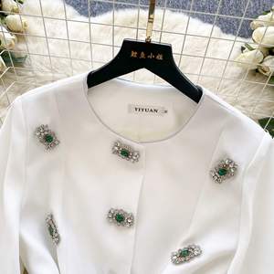 Blusas Casuales de Manga Larga con Cuello Redondo para Mujer, Estilo Otoño, Manga Farol, Camisas Sólidas con Diamantes, Tops de Fiesta para Mujer, Ropa al por Mayor - Product Image 3