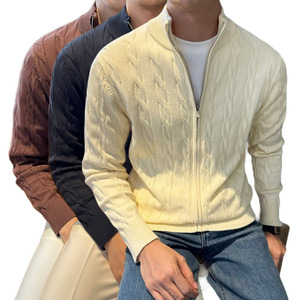 Pull tricoté tendance pour homme de marque de mode, anti-plis, avec fermeture éclair, couleur unie, col montant, manches longues, décontracté, pour l'automne - Product Image 1