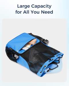 Sac à dos de sport bleu marine avec cordon de serrage, poche humide et compartiment en filet pour le stockage des équipements de natation, de plage, d'entraînement et des chaussures - Product Image 3