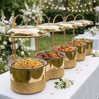 Chauffe-Plat Professionnel en Acier Inoxydable Doré 16L, Bain-Marie Durable pour Buffet, Réchaud à Alcool pour Hôtels et Traiteurs de Mariages