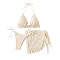 Nouveau design de maillot de bain trois pièces avec jupe de plage en gaze, maillot de bain intégral sexy pour femme, couleur unie, style Haïti