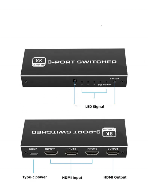 TV-link 8K60Hz/4K240Hz HDR10+ HDCP2.3 for 2.1 3-in-1 Switch Stainless Steel Aluminum Alloy for PS5/4/Xbox/Nintendo Switch/