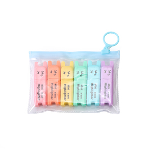Lot de 6 surligneurs mignons à motifs de dessins animés, pointe oblique, avec étui portable à fermeture éclair, marqueurs pastel pour enfants, étudiants et journalisation - Product Image 2