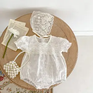 Zomer Baby Onesie Kant Meisje Borduurwerk Kant Korte Mouw Driehoek Romper