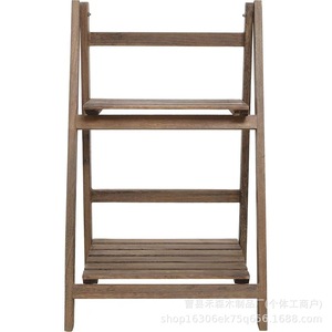 Support à fleurs pliable en bois massif, étagère de rangement ouverte multi-niveaux rétro pour la maison, idéal pour figurines et objets de décoration. - Product Image 5