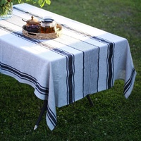 Nappe à rayures françaises en tissu de lin pur de 52x108 pouces, couverture de table de ferme anti-poussière pour les brunchs de cuisine/