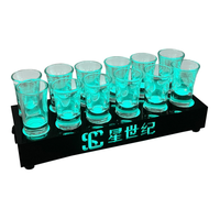 Klub malam Bar rak Tampilan anggur akrilik isi ulang warna-warni 12 lubang wiski LED Shot pemegang kaca VIP nampan layanan kaca