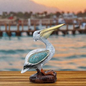 Hars Sculptuur Pelikaan Blauwe Vogel Op Een Steen Met Glazen Vleugels Beeld Beeldjes Voor Geschenken Huis Tuin Bureau Decor - Product Image 5