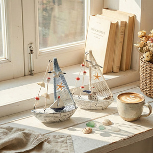 Ornement de voilier en forme de coquillage, 2 pièces, décoration de bateau en bois de style méditerranéen pour le salon, cadeau d'anniversaire - Product Image 3