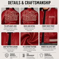 Chaqueta Varsity Extra Grande de Cuero PU con Botones a Presión, Logotipo Aplicado, Logotipo Personalizado, Fabricación en China, MOQ Bajo