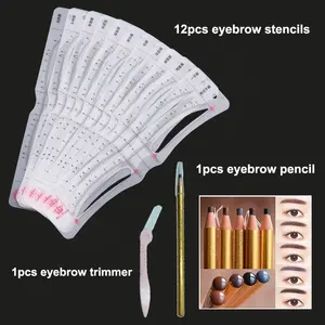 12 Shapes Eyebrow Stencil Head Strap Eyebrow Ruler Measure Shaping Tools With Eyebrow Pencil And Trimmer Microblading Accessory