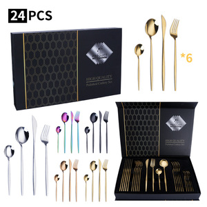 Ensemble de couverts en acier inoxydable Pei Jiale, 24 pièces, finition or, argent, noir, arc-en-ciel, vaisselle durable pour adultes - Product Image 4