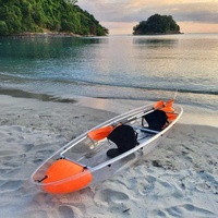 Kayak transparent en plastique transparent, cristal clair, PC, double siège, canoë transparent avec cadre en aluminium