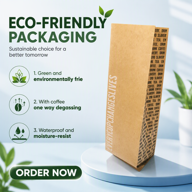 Coffee Bags Eco-Friendly Biodegradable Compostable Kraft Paper Food Grade Digital Printing Heat Seal Flat Bottom Square Box