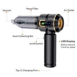 Aspirateur sans fil à main sans sac à forte aspiration de 18000pa pour voiture et hôtel, rechargeable par USB, souffleur d'air de 100W avec plusieurs buses - Product Image 2