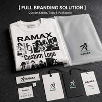T-shirt en coton 100% RAMAX 280GSM blanc coupe ample effet vieilli avec logo personnalisé graphique écologique streetwear homme OEM ODM marque privée