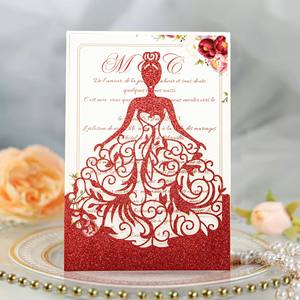 Carte d'<span class=keywords><strong>invitation</strong></span> de mariage pop-up artisanale découpée au laser avec paillettes, luxe personnalisé, creuse - Product Image 4