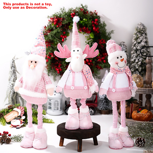 Ornamenti Natalizi in Peluche Fatti <span class=keywords><strong>a</strong></span> Mano, Adorabile Bambola di Babbo <span class=keywords><strong>Natale</strong></span> Rosa con Gambe Estensibili e Retrattili, Stile Europeo, Ecologica - Product Image 2