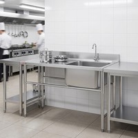 Zware uitvoering 304 roestvrijstalen commerciële keuken spoelbak 2 compartimenten achterwand geborstelde afwerking 4L capaciteit voor restaurant hotel