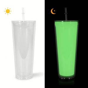 Vaso de 24 oz de doble pared, verde que brilla en la oscuridad, reutilizable, de acrílico transparente, con tapa y pajita. - Product Image 4