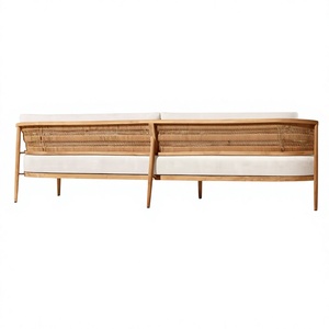 Sofá de exterior de madera de teca y mimbre resistente a la intemperie, estilo resort exótico, hecho a mano, para jardín o villa. - Product Image 4