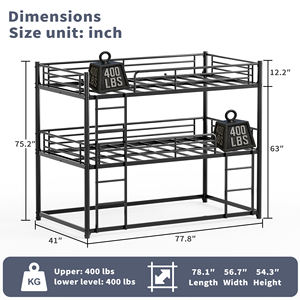 Letto a Castello a 3 Livelli con Telaio in Metallo, Scala e Sponde di Sicurezza, Portatile, Pieghevole, Convertibile in <span class=keywords><strong>2</strong></span> <span class=keywords><strong>Letti</strong></span> Separati, <span class=keywords><strong>Salvaspazio</strong></span> per Camera da Letto - Product Image 3