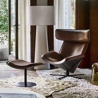 Eleganter Einzelner Freizeitstuhl mit Kopfstütze, Verschleißfest, Pflegeleicht, Leder, Weißer Sockel, Nordischer Minimalistischer Lounge-Sessel
