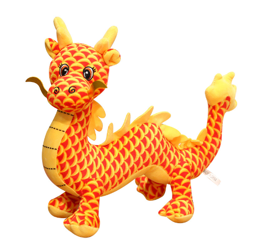 Boneka naga lembut maskot Cina, mainan boneka lucu berdiri hewan naga tradisional boneka Naga