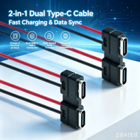 Connecteur USB-C double parallèle LN-02, prise TYPE-C, charge 2 câbles