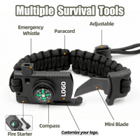 Bracelet en paracorde Baiyuheng, bracelet de survie en paracorde réglable, kit d'équipement tactique d'urgence pour le camping, la randonnée, la pêche