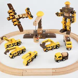 Ensemble de Train d'Ingénierie Magnétique Bricolage Combinaison Variété Blocs de Construction Créatifs Assemblés Jouets de Piste en Bois