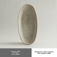 ESTICK Plat à poisson ovale en porcelaine émaillée, style rétro de luxe léger, avec logo personnalisé, finition martelée, compatible micro-ondes, pour la restauration en gros