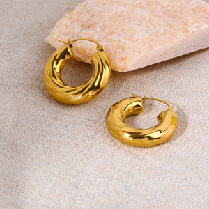 Pendientes de Aro Trenzados, Chapados en Oro de 18k, Acero Inoxidable, Forma Geométrica, Joyería de Moda - Product Image 4