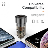 Chargeur de voiture mini super rapide 75W en métal, adaptateur allume-cigare invisible, chargeur de voiture USB C transparent pour Galaxy iPhone