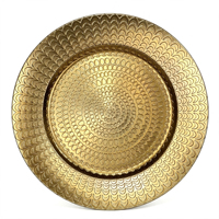 Assiette de présentation en plastique PP plaqué or sur mesure, décorée d'un motif concentrique en relief, pour la décoration de table de banquet ou de mariage