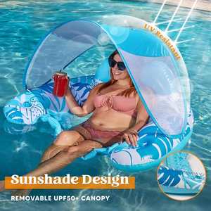 New Custom <b>Inflatable</b> <b>Floating</b> Water Sunscreen U-shaped Seat with Sunshade Canopy <b>Inflatable</b> Sofa Lounger Wholesale - Product Image 4