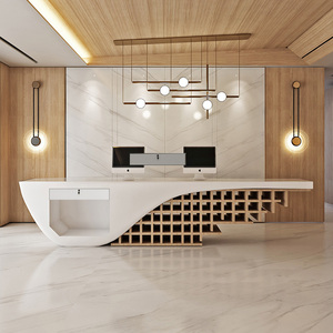 QTZ19 Escritorio de oficina único Mostradores delanteros de lujo Muebles de oficina personalizados Mostrador de recepción moderno Diseño Mostrador de recepción blanco - Product Image 2