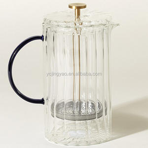 Cafede à café en verre double paroi en acier inoxydable, résistant à la chaleur, à pression française, avec poignée bleue, w - Product Image 2