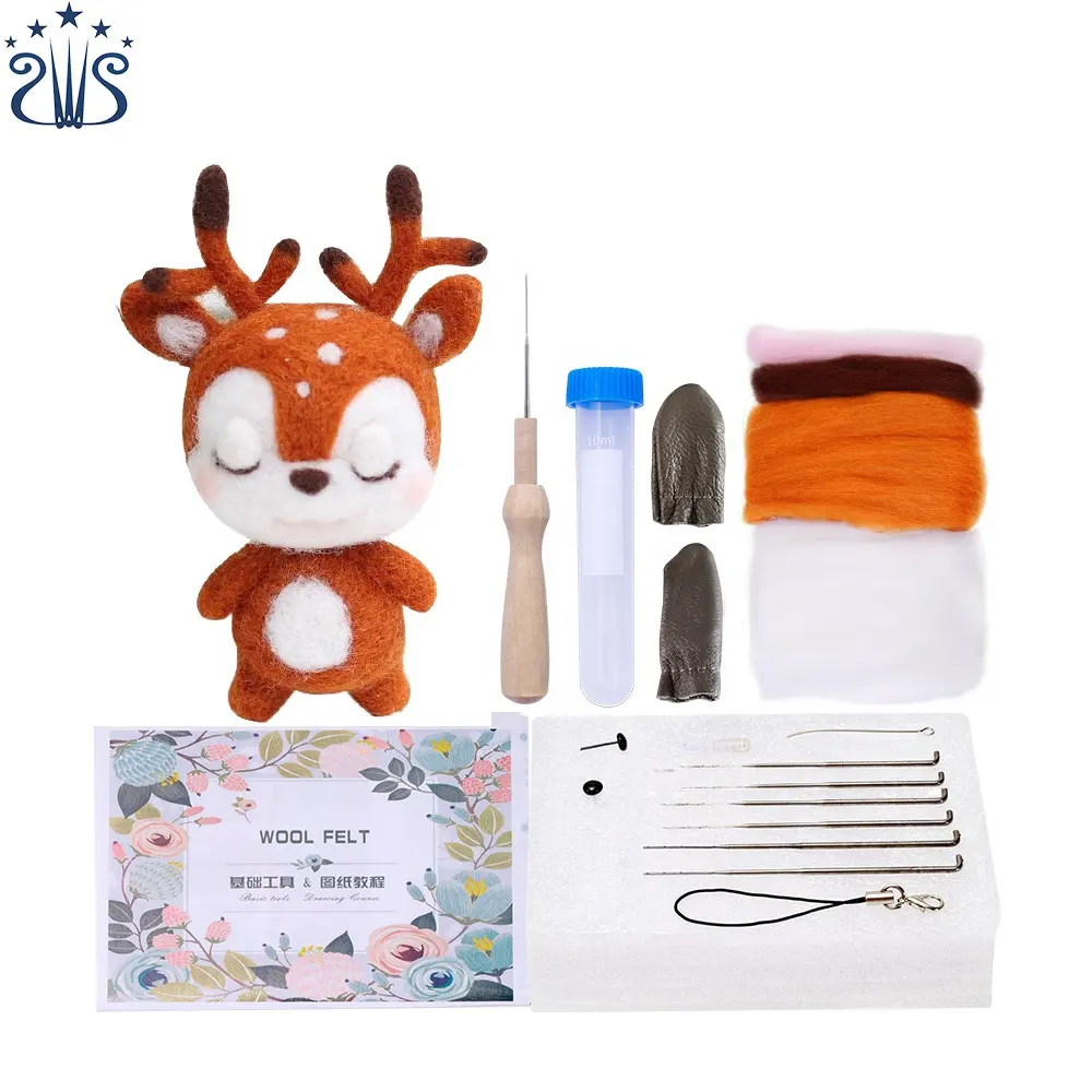 Hadiah Natal DIY Lucu Rusa Mainan Buatan Tangan Wol Felting Kerajinan Kit Bahan